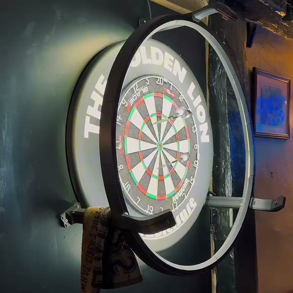 Our light ring and cameras fitted round the dartboard at the Golden Lion